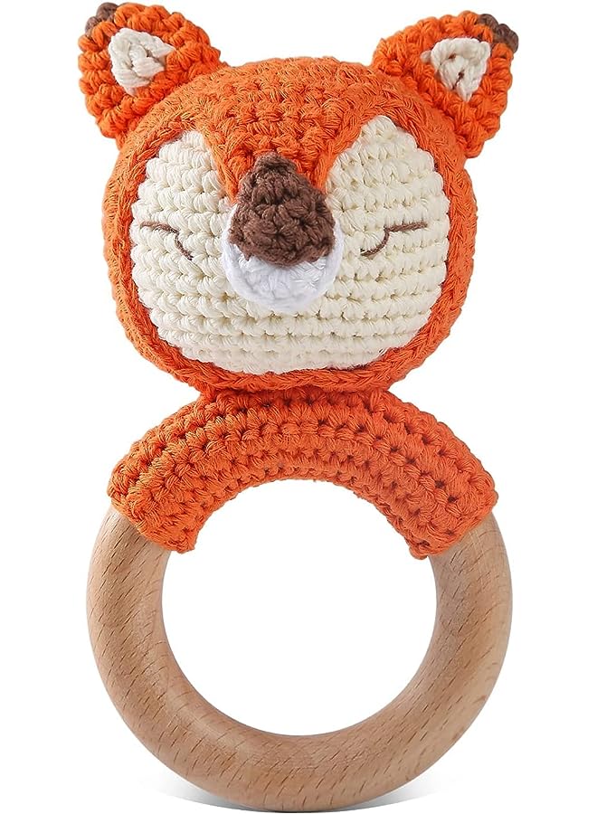IAF Wooden Baby Rattle Newborn Toys,Baby Toys 0-6 Months,Music Shaker Rattle for Hand Grips, Boy Girl First Rattle Gift (Orange Fox) - Image 1
