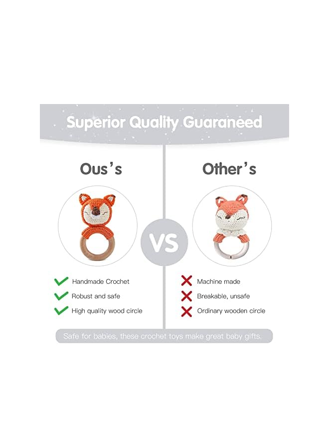 IAF Wooden Baby Rattle Newborn Toys,Baby Toys 0-6 Months,Music Shaker Rattle for Hand Grips, Boy Girl First Rattle Gift (Orange Fox) - Image 2