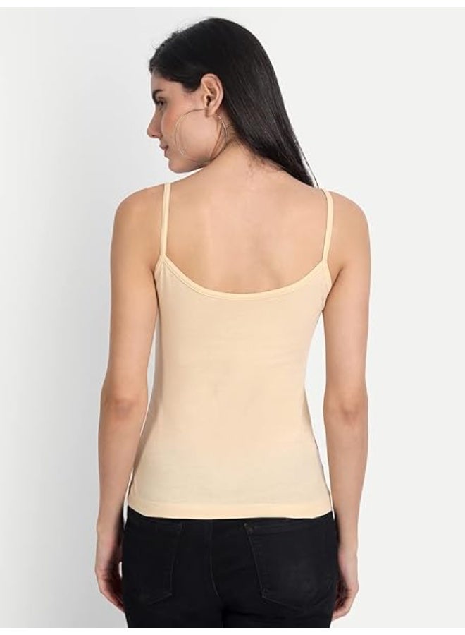 Aimly Women Cotton Regular Fit Camisole Pack of 3, Contains 2 Beige 1 Black Colors - Image 3