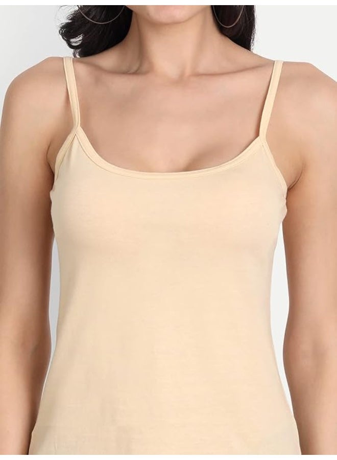 Aimly Women Cotton Regular Fit Camisole Pack of 3, Contains 2 Beige 1 Black Colors - Image 4