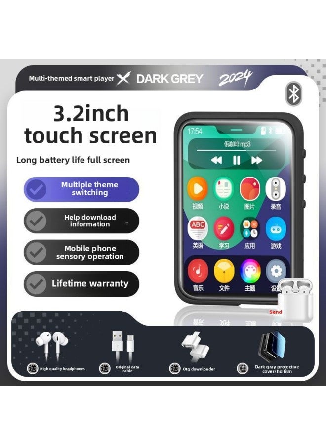 Bluetooth Walkman Mp3 Student Edition Mp4 Touch Screen Fiction Senior High School Students Listen To Songs And Music Play Wholesale-Body Color:3.2inch Touch Screen Bluetooth [rock Gray Shell/bluetooth Headset]-Memory Capacity:68g-already Following Songs/novels/english/others  - Image 1