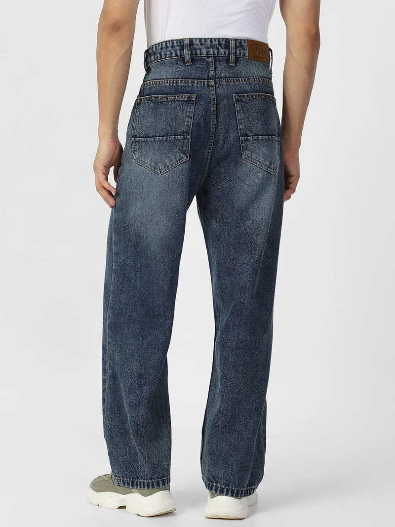 Urbano Fashion  Urbano Fashion Men's Blue Loose Baggy Fit Washed Jeans Non-Stretchable  | Best Price UAE