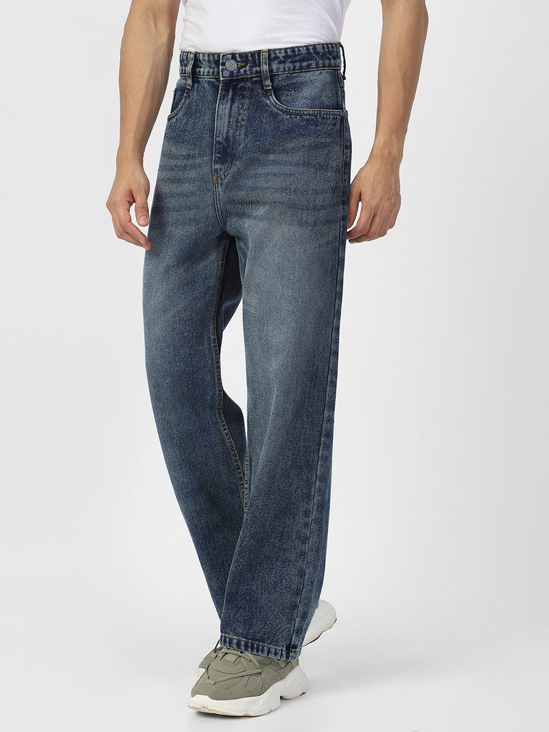 Urbano Fashion Men's Blue Loose Baggy Fit Washed Jeans Non-Stretchable - Image 2