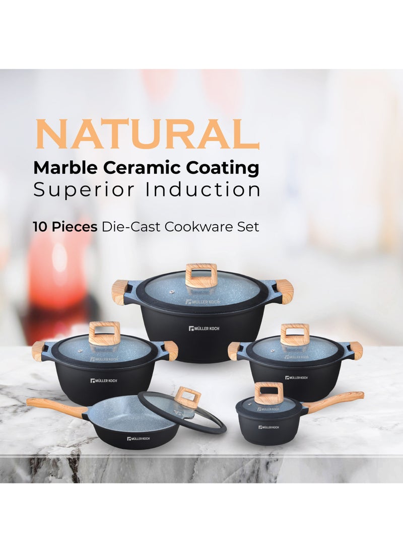 MULLER KOCH - 10-Piece Non-stick Die-Cast Aluminum Cookware Set - Elegant Design and Suitable for All Types of Stoves - Image 1