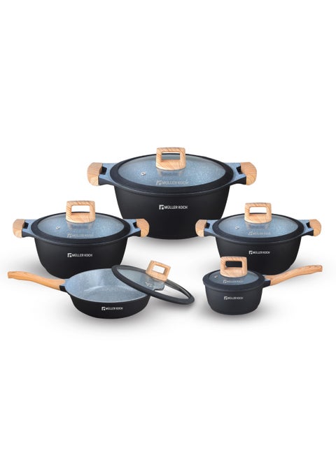 10-Piece Non-stick Die-Cast Aluminum Cookware Set - Elegant Design and Suitable for All Types of Stoves