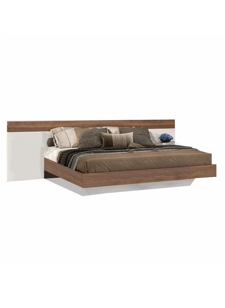 HOMES Furniture - Avenue 180 cm Bed with Elegant Design and Melamine Protection - White and Wood Finish, No Storage - Image 1