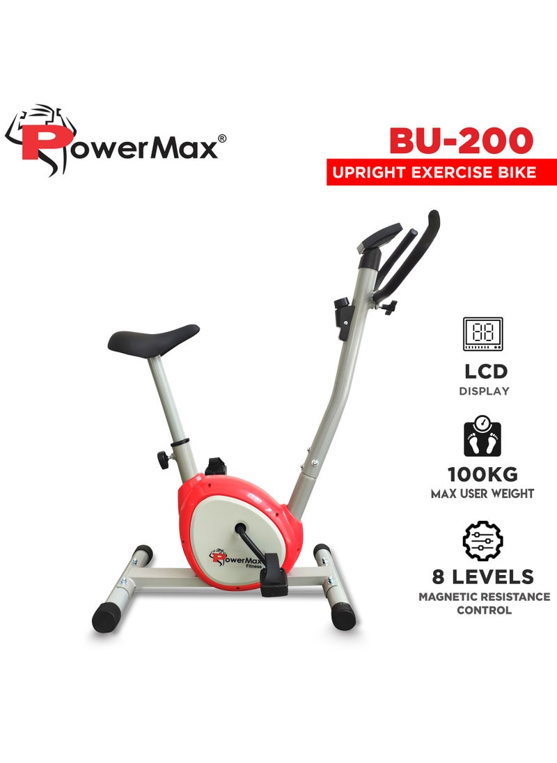 باورماكس فيتنيس دراجة التمرين PowerMax Fitness BU-200-AL156 Premiun للاستخدام المنزلي، قبضة إسفنجية HDR، مقعد مريح، ارتفاع قابل للتعديل، دورة تمرين، الوزن الأقصى للمستخدم 100 كجم | 1 قطعة كرنك 】  - Image 2