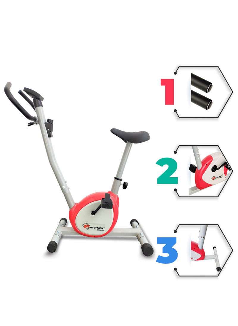 باورماكس فيتنيس دراجة التمرين PowerMax Fitness BU-200-AL156 Premiun للاستخدام المنزلي، قبضة إسفنجية HDR، مقعد مريح، ارتفاع قابل للتعديل، دورة تمرين، الوزن الأقصى للمستخدم 100 كجم | 1 قطعة كرنك 】  - Image 5