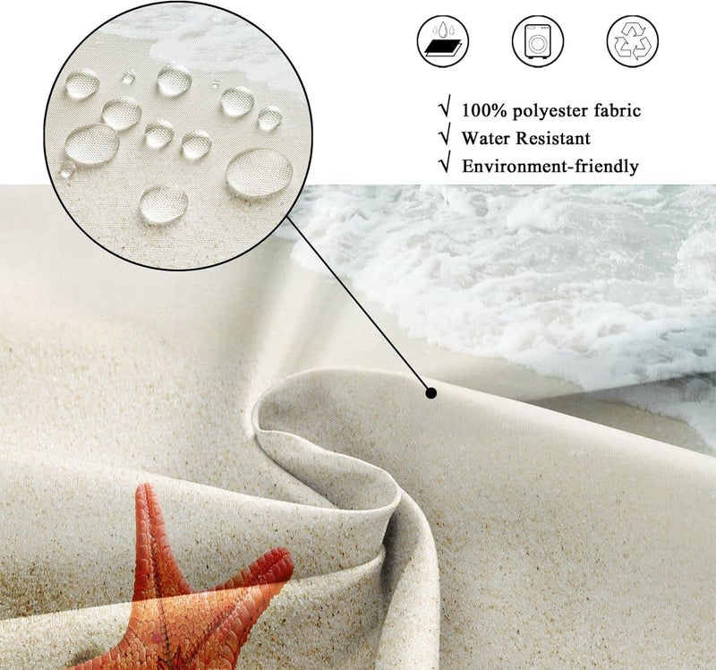 Riyidecor Stall Small Shower Curtain 36Wx72H Inch Half Beach Starfish Ocean Seashell Coastal Sea Wave Seaside Island Summer Scenery Decor Fabric Polyester Waterproof Fabric 7 Pack Plastic Hook WWIHTB - Image 4