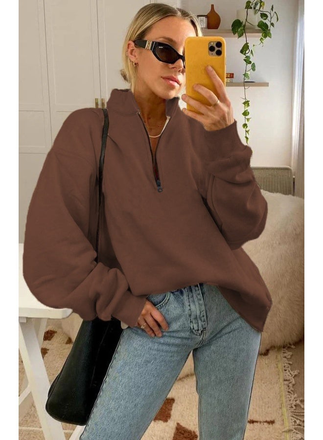 NIBEMINENT Women Sweatshirts Turn Down Collar Zipper Pullovers Long Sleeve Spliced Thick Warm Sweatshirt Outwear Autumn Winter - Image 4