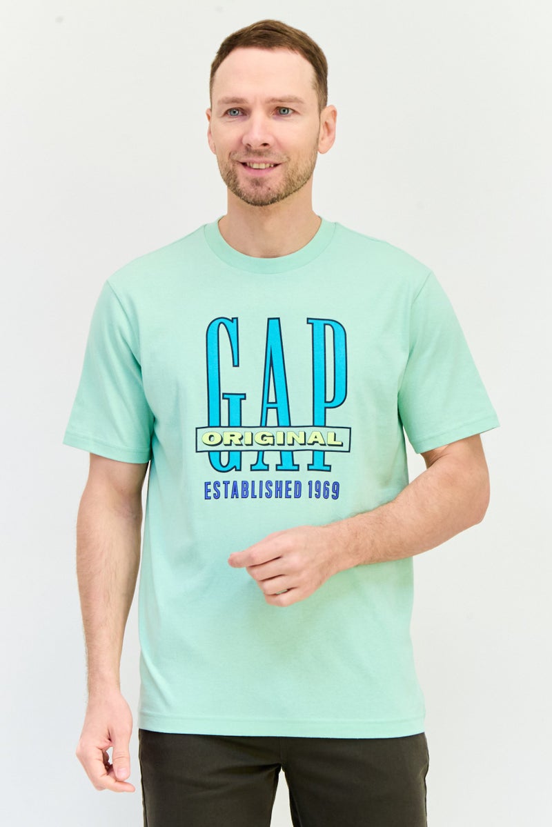 GAP Men Crew Neck Brand Logo Short Sleeves T-Shirt, Mint Green - Image 1