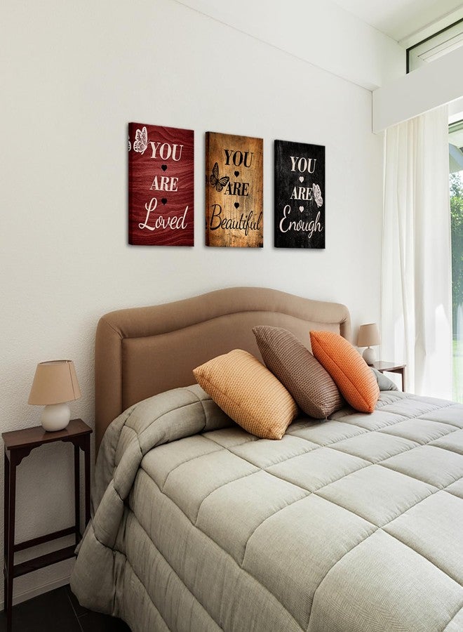 LevvArts Vintage Motivaional Wall Art Rustic You Are Loved You Are Beautiful You Are Enough Wall Decor Inspirational Pictures Canvas Prints Brown and Red Decoration (Red) - Image 3