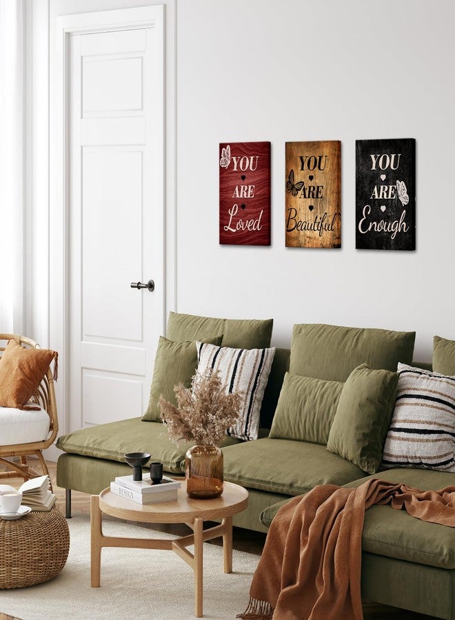 LevvArts Vintage Motivaional Wall Art Rustic You Are Loved You Are Beautiful You Are Enough Wall Decor Inspirational Pictures Canvas Prints Brown and Red Decoration (Red) - Image 4
