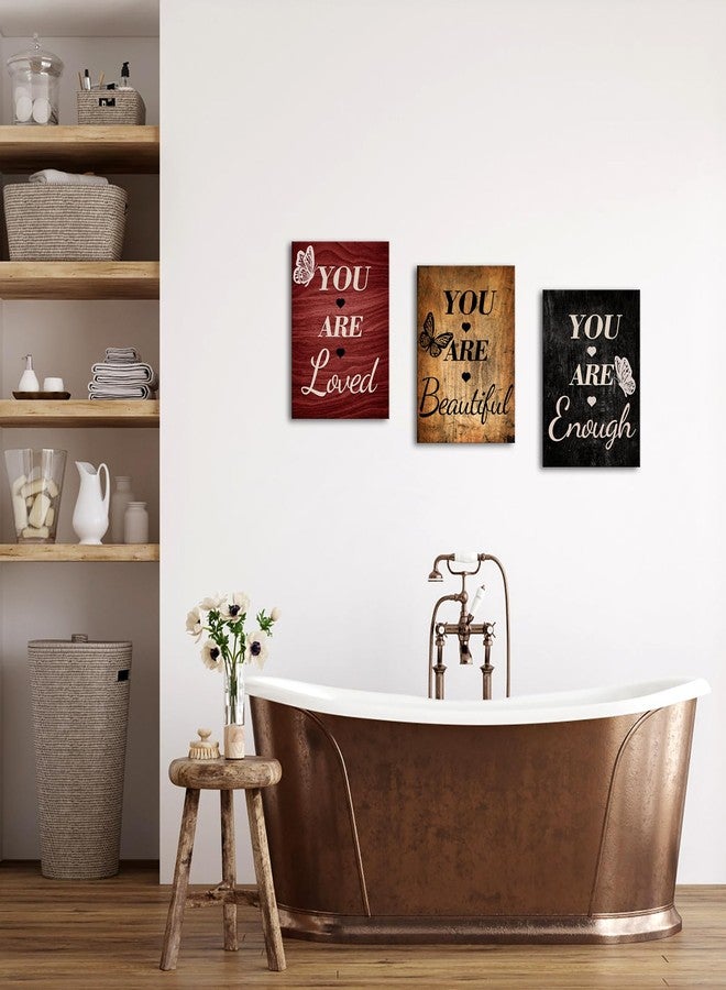 LevvArts Vintage Motivaional Wall Art Rustic You Are Loved You Are Beautiful You Are Enough Wall Decor Inspirational Pictures Canvas Prints Brown and Red Decoration (Red) - Image 2