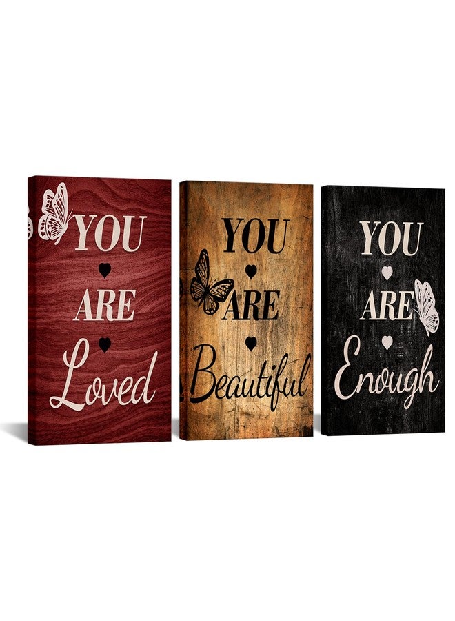 LevvArts Vintage Motivaional Wall Art Rustic You Are Loved You Are Beautiful You Are Enough Wall Decor Inspirational Pictures Canvas Prints Brown and Red Decoration (Red) - Image 1