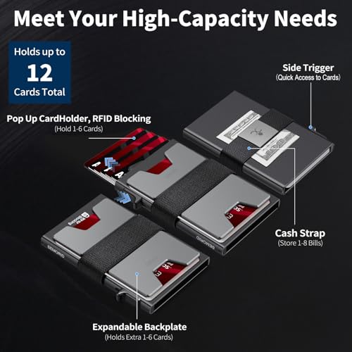 SEMORID Slim Aluminum Card Holder Wallet for Men, Durable Expandable Backplate, RFID Blocking Minimalist Metal Pop Up Wallet, Holds 12+ Cards Plus Cash - Image 5