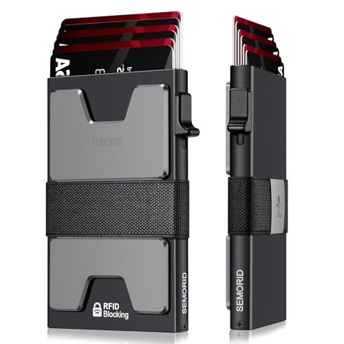 SEMORID Slim Aluminum Card Holder Wallet for Men, Durable Expandable Backplate, RFID Blocking Minimalist Metal Pop Up Wallet, Holds 12+ Cards Plus Cash - Image 1