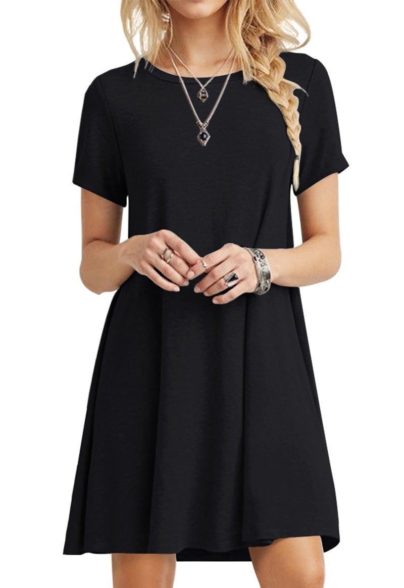 POPYOUNG Women's T Shirt Summer Dress Short Sleeve Casual Swing Dress with Pockets Loose Fit Dress X-Large, Black - Image 1
