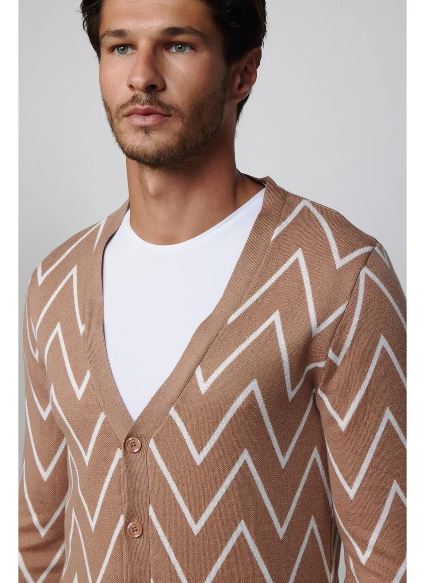Tudors Men's Slim Fit Slim Fit Jacquard Soft Texture Buttoned Cardigan