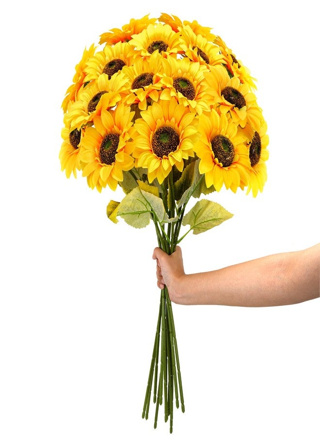 VirtuGro 24.4" Sunflowers Artificial Flowers 12Pcs Fake Sunflowers Bulk Realistic Silk Sunflower Bouquet with Long Stems for Wedding Arrangement Table Centerpieces Outdoor Indoor Grave Fall Decor - Image 1