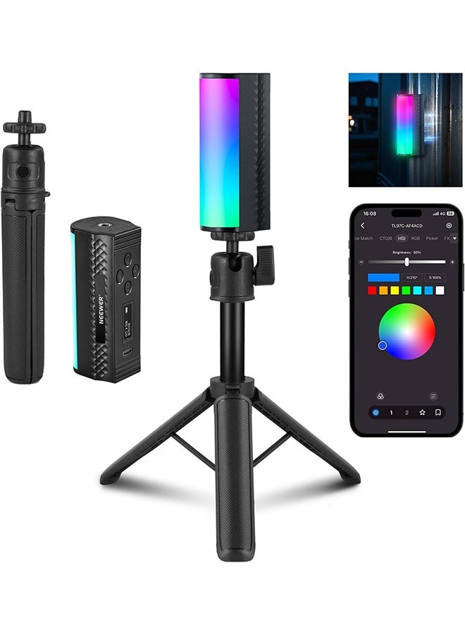 NEEWER Magnetic Handheld Light Wand with Desk Tripod, 17 Scenes, APP Control 360° Full RGB Mini LED Video Lighting Stick, 2500K-8500K Dimmable CRI97 for Photography Vlog TikTok, 2550mAh Battery, TL97C - Image 1