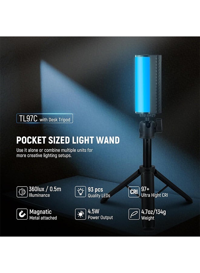 NEEWER Magnetic Handheld Light Wand with Desk Tripod, 17 Scenes, APP Control 360° Full RGB Mini LED Video Lighting Stick, 2500K-8500K Dimmable CRI97 for Photography Vlog TikTok, 2550mAh Battery, TL97C - Image 2