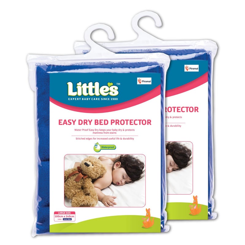Little's Easy Dry Bed Protector I Quick Absorption I Waterproof I Stain Proof I Soothing Sleep I Soft I Durable I Machine Washable (2, Blue, Large) - Image 1