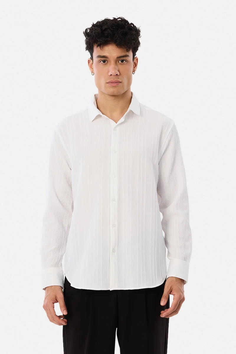 سنيتش White Textured Long Sleeve Regular Fit Shirt
