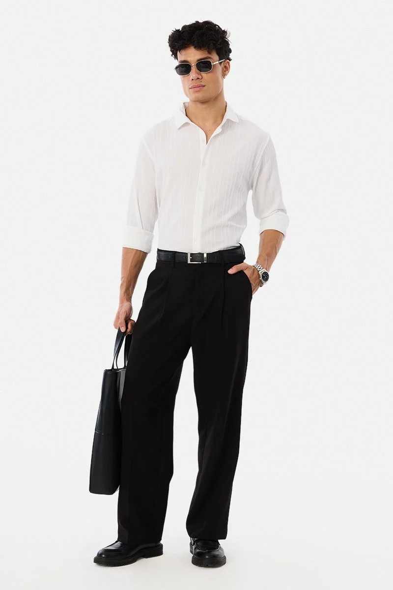 سنيتش White Textured Long Sleeve Regular Fit Shirt