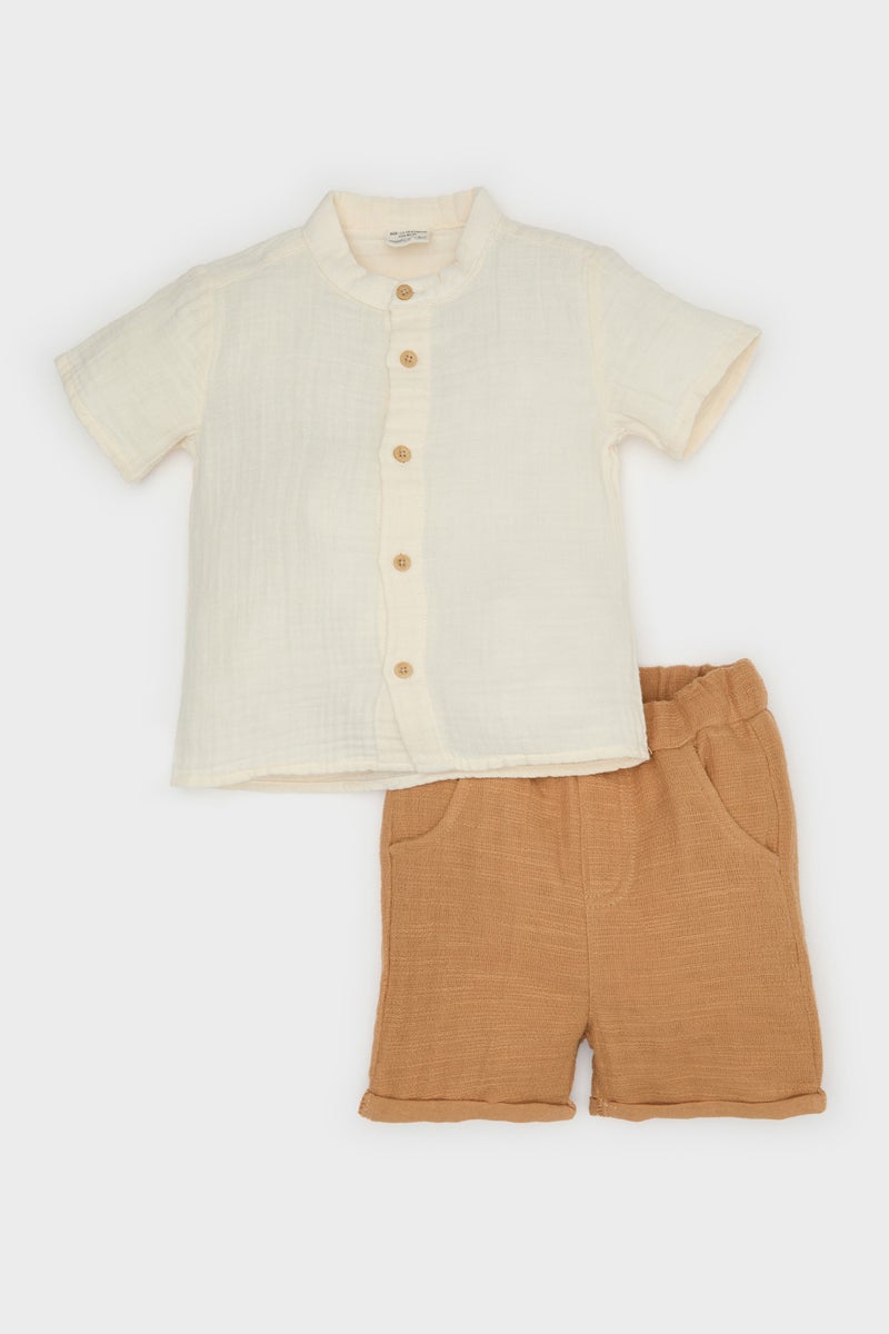 DeFacto Baby Boy Muslin Shirt Shorts 2 Piece Set - Image 1