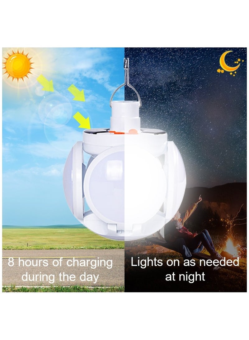 Solar Camping Lantern, Portable Tent Lamp with Hanging Hook, Folding LED Football Bulbs Rechargeable USB Camping Lights for Home, Office, Tent, Car, Emergency Outages - Image 4