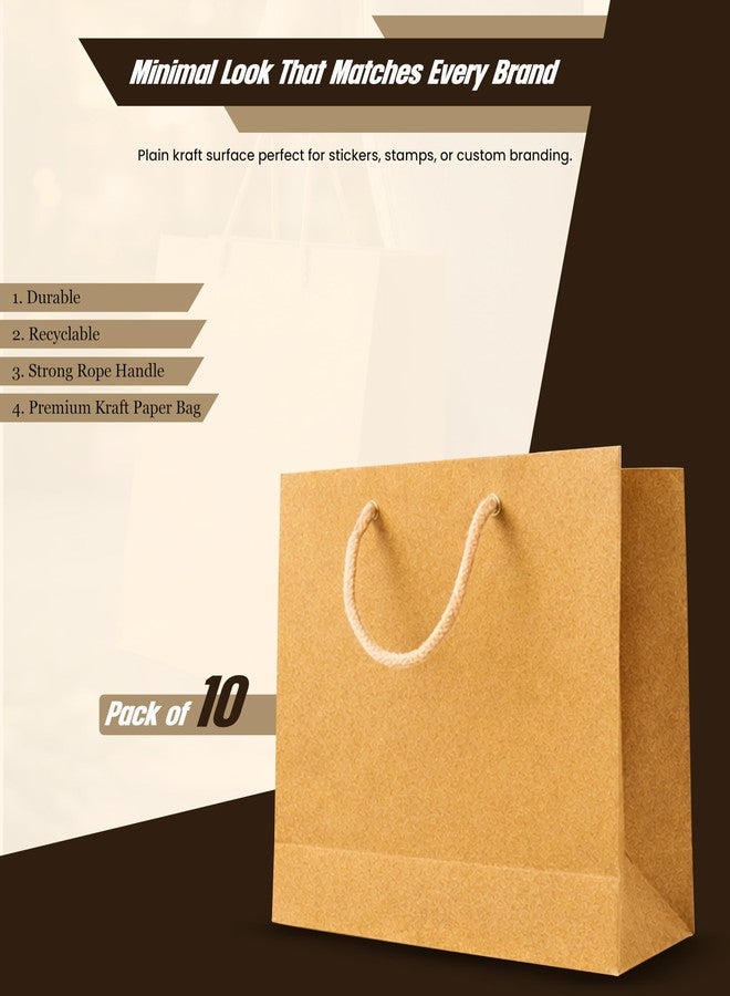 KOSY Brown Paper Bags Small Size 8x9x3 Inch Pack of 10 Kraft Paper Carry Bags with Strong Rope Handles Eco Friendly Gift Bags for Shopping Parties Return Gifts Jewelry Boutiques Retail Packaging - Image 2