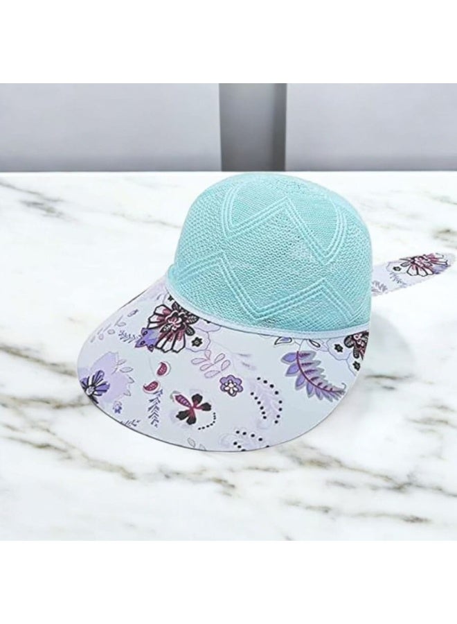 Girls' Light Blue Mesh Cap with Floral  Print – Breathable Summer Hat with Cute  Sunny Adventures-design may vary - Image 2