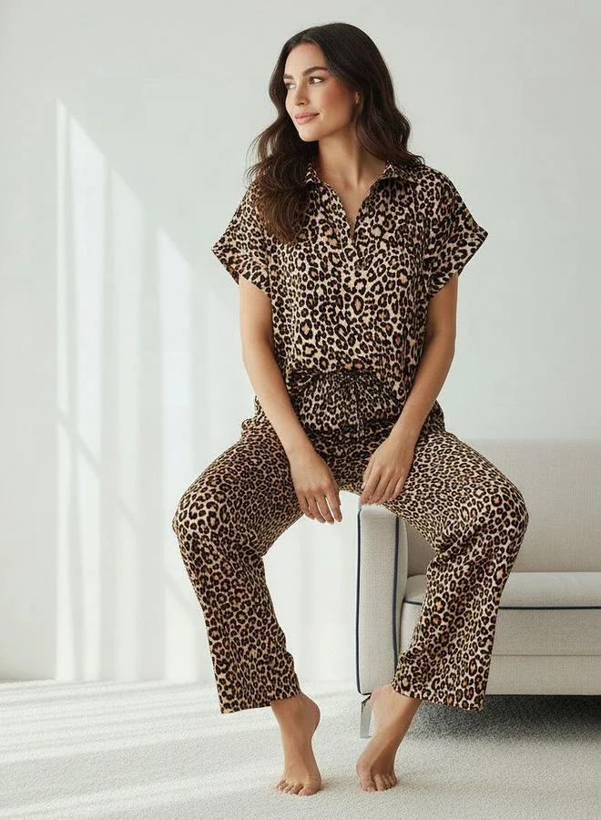 أدريا طقم بيجاما بلوزة وسروال واسع الأرجل