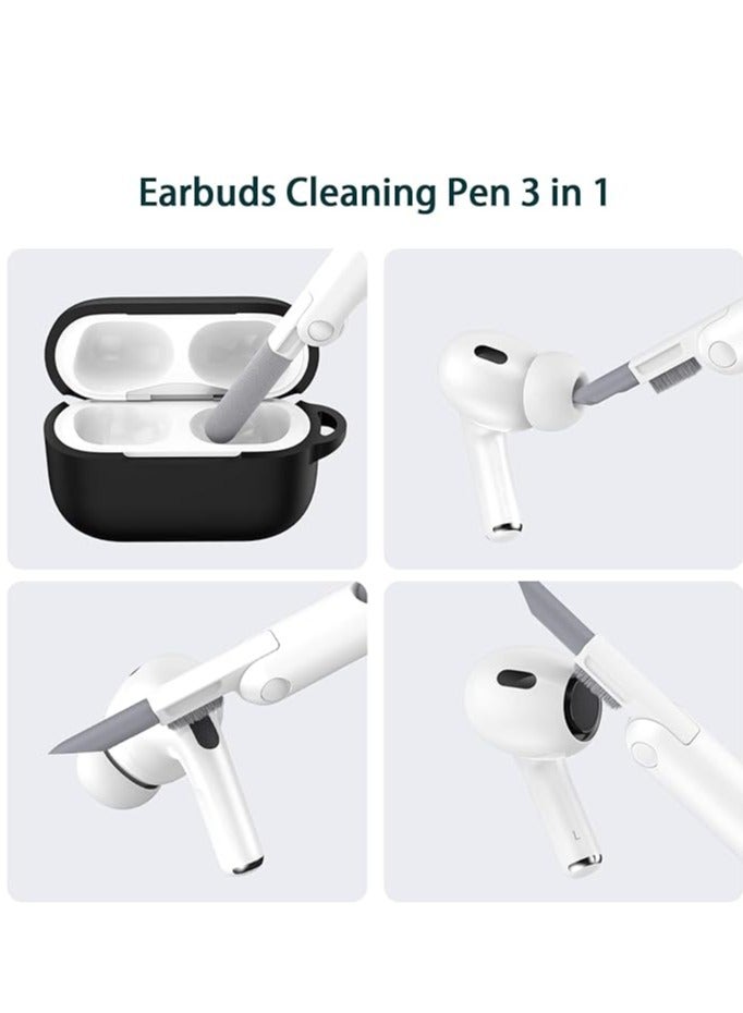 Midwest حافظة AirPods Pro الجيل الثاني/الأول مع مجموعة تنظيف، حماية كاملة من السيليكون متوافقة مع حافظة شحن Apple AirPods Pro 2023/2022/2019، LED أمامي مرئي، أسود - Image 5