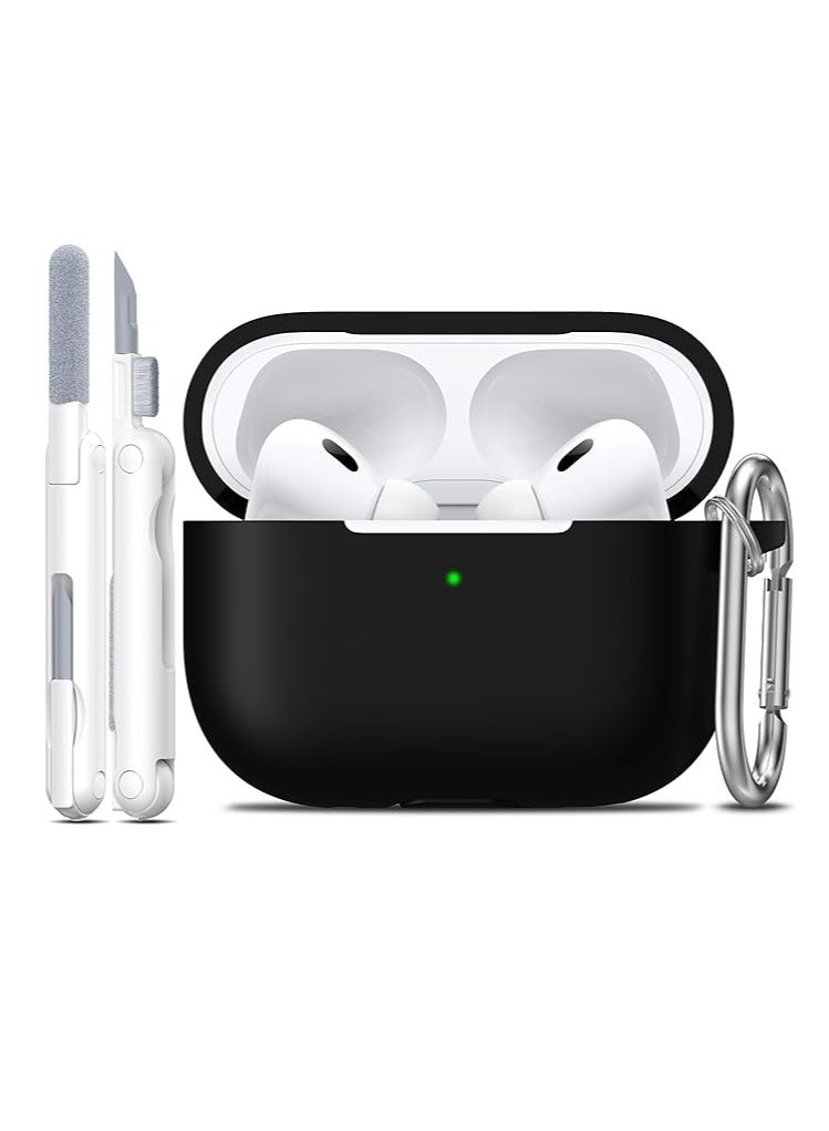 Midwest حافظة AirPods Pro الجيل الثاني/الأول مع مجموعة تنظيف، حماية كاملة من السيليكون متوافقة مع حافظة شحن Apple AirPods Pro 2023/2022/2019، LED أمامي مرئي، أسود - Image 1