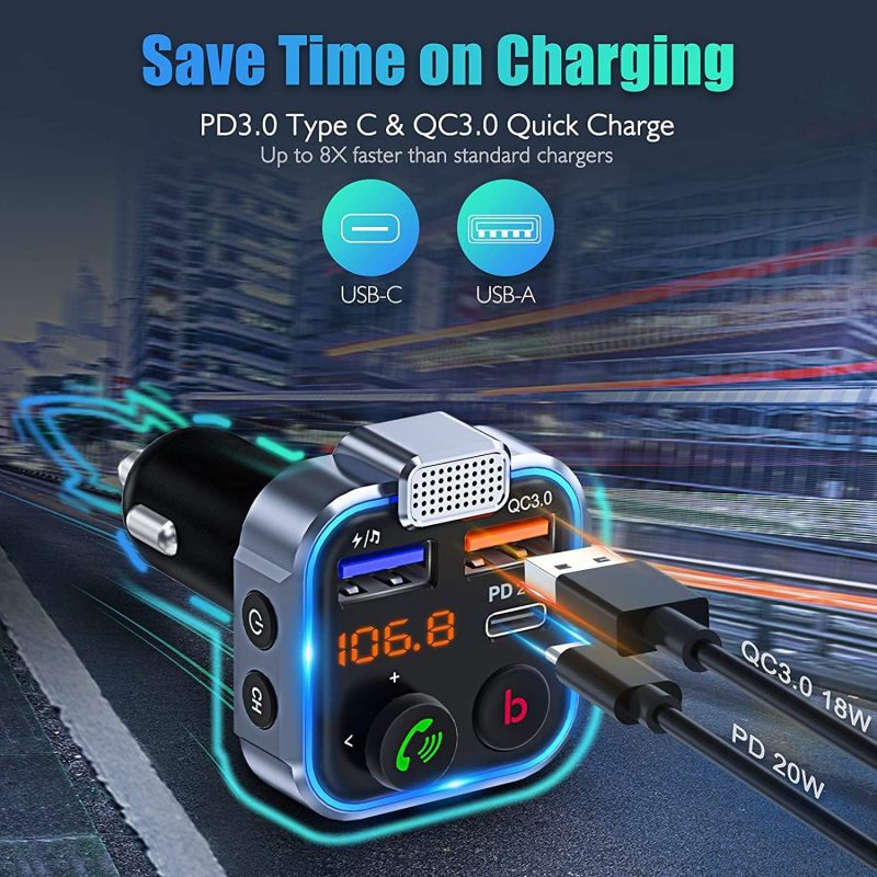 شحن سريع بقدرة 20 واط وفقًا لمعيار PD و18 واط وفقًا لمعيار QC مع منفذين USB مزدوجين - صوت مستقر بتقنية البلوتوث V5.3 ومنفذ USB-C لشحن أجهزة متعددة - Image 2