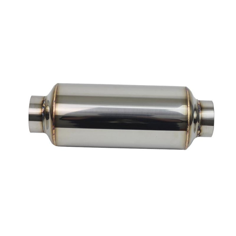 Generic Reejim 2.5" Inlet Universal Resonator, 2.5" Outlet 12.6" Overall Length Stainless Steel High Performance Muffler, Polished, Pass-Thru Design  - Image 1
