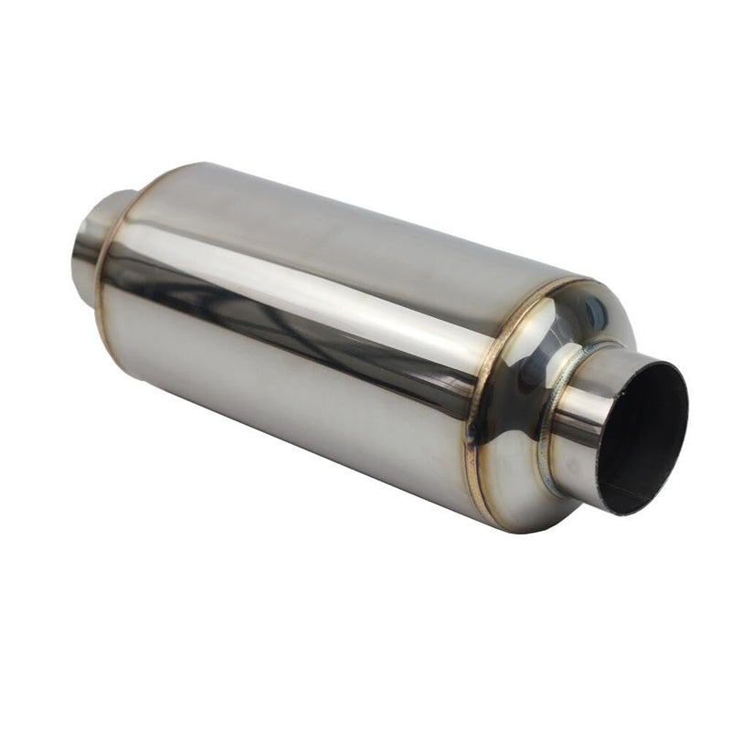 Generic Reejim 2.5" Inlet Universal Resonator, 2.5" Outlet 12.6" Overall Length Stainless Steel High Performance Muffler, Polished, Pass-Thru Design  - Image 2
