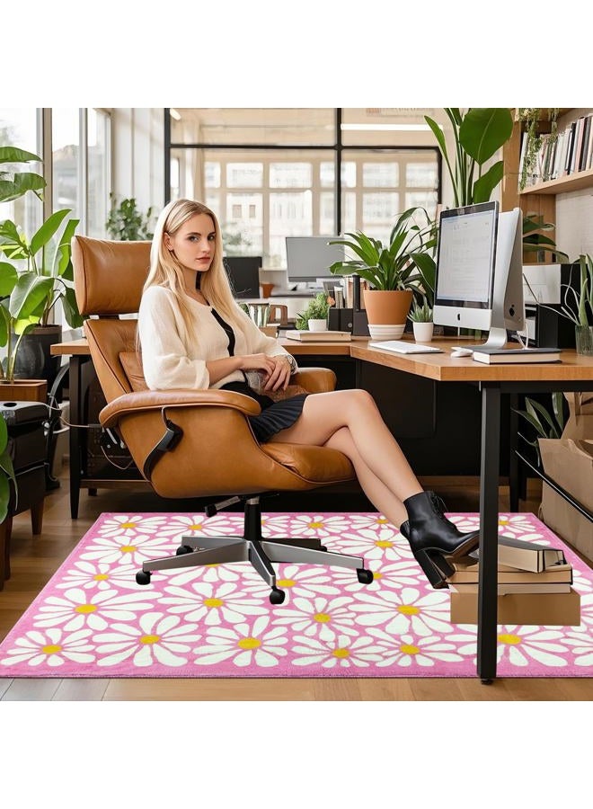 SHIYUE Office Chair Mat for Hardwood/Tile Floor Carpet, 36"x48" Computer Desk for Rolling Chairs Protector Gaming Non Slip Under TPR Backing Rug(Pink Floral) - Image 2