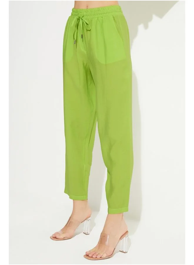 جون June Women Exclusive Elastic Waist Modal Blend Jogger Woven Trouser Light Green