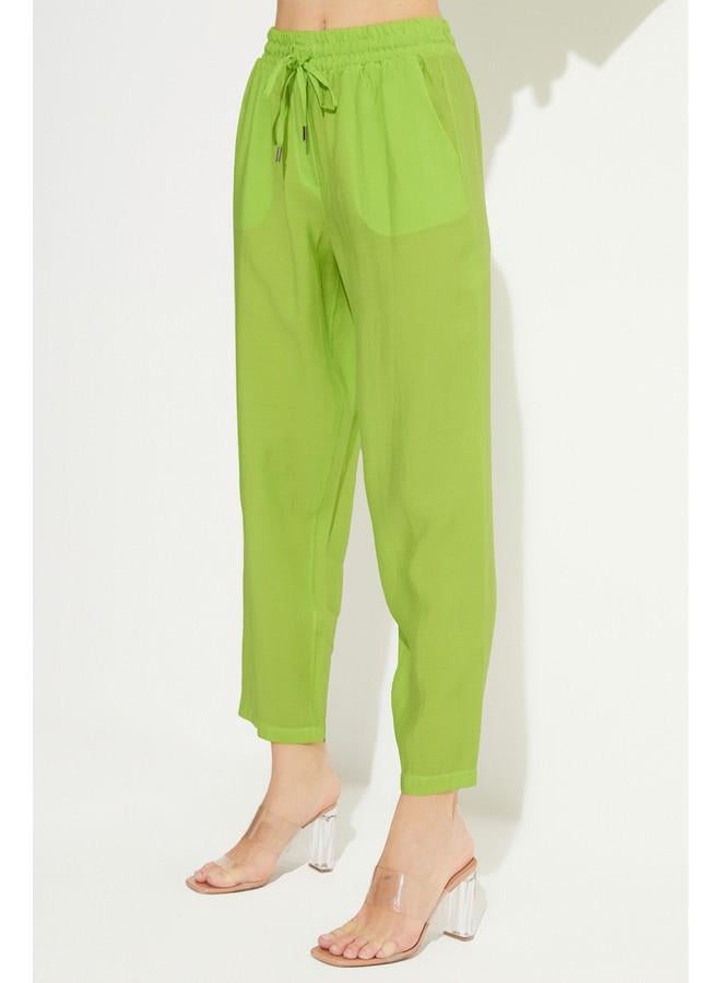 JUNE Women Exclusive Elastic Waist Modal Blend Jogger Woven Trouser Light Green - Image 2