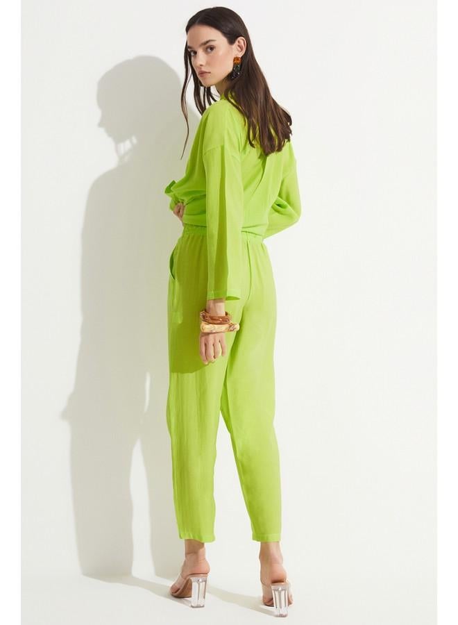 JUNE Women Exclusive Elastic Waist Modal Blend Jogger Woven Trouser Light Green - Image 3