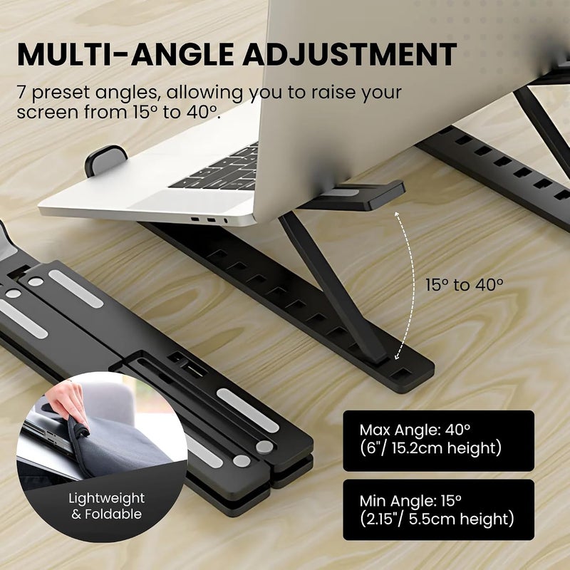 Nexso Adjustable Black Aluminium Laptop Stand for Desk | Foldable Ergonomic Riser for Laptops, Tablets, 7-Angle Portable Non-Slip Design with Cooling, Carry Case, Travel Pouch & Wide Compatibility - Image 5