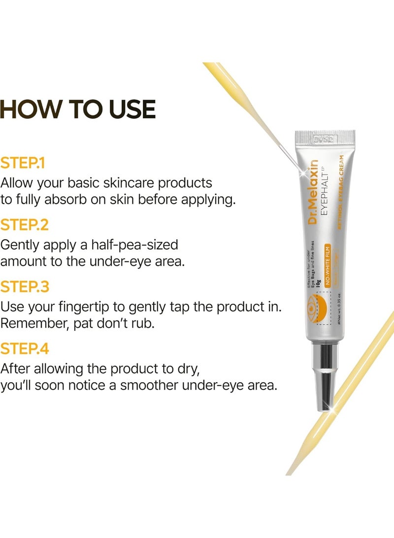 دكتور ميلاكسين Dr.Melaxin Retinol Eyebag Cream for Puffiness, Dark Circles & Fine Lines, Wrinkle, EGF Anti-Aging Under Eye Moisturizer with Niacinamide&Ceramide Makeup friendly korean skin care - Image 5