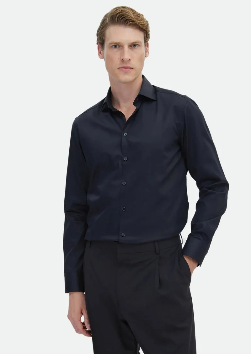 RAMSEY Black Plain Regular Fit Weaving Classical 100% Cotton Shirt