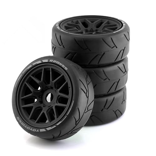 Chanmoo 1/8 RC On Road Car Tires and Wheels Rims 17mm Hex 103mm Rubber Rally Tyres for 1:8 Scale RC On-Road Racing Car HPI WR8 HSP Hobao ARRMA Redcat Losi Kyosho VRX RC Rally Drift Car 4PCS (Black) - Image 1