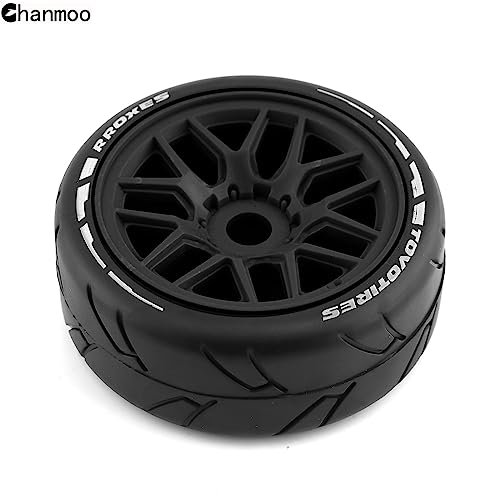 Chanmoo 1/8 RC On Road Car Tires and Wheels Rims 17mm Hex 103mm Rubber Rally Tyres for 1:8 Scale RC On-Road Racing Car HPI WR8 HSP Hobao ARRMA Redcat Losi Kyosho VRX RC Rally Drift Car 4PCS (Black) - Image 3