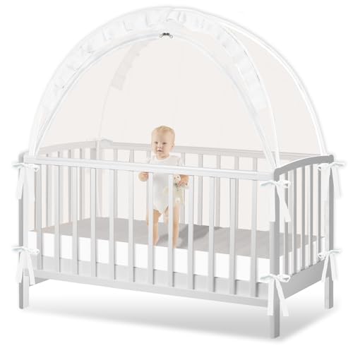 Zkaitoy Crib Tent to Keep Baby from Climbing Out Crib Net to Keep Baby in Pop Up Breathable Cribs Cover Canopy with Upgrade Strong Mesh and Durable Zipper White Lager - Image 1