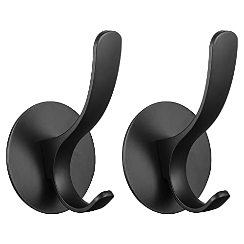 GERUIKE Adhesive Towel Hooks 2 Pack,Matte Black 304 Stainless Steel Hand Towel Hooks for Bathroom Kitchen Wall Mounted Adhesive Coat Robe Clothes Door Hook - Image 1